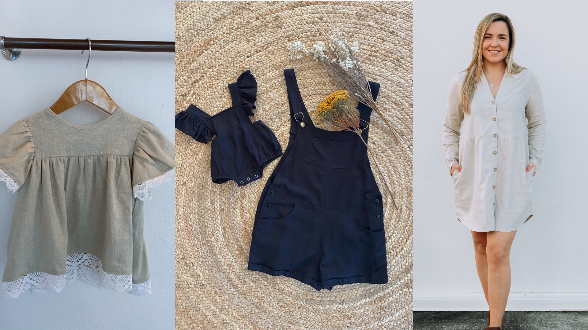Our favourite bump-friendly linen dresses and matching baby styles by Dreamers & Drifters