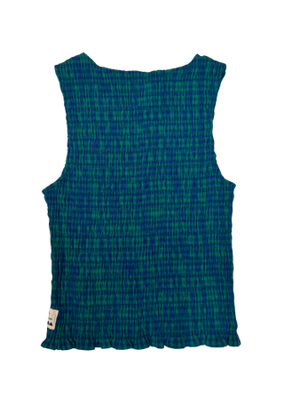 Shirred Gingham Top - Blue Green Gingham