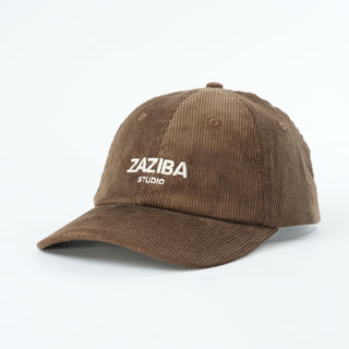 Brown cap with 'Zaziba Studio' logo on a white background