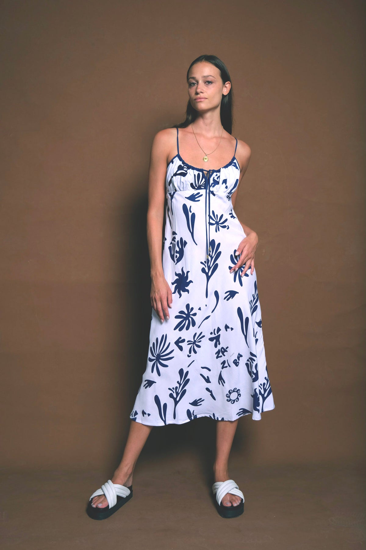 LA SPLASH MIDI DRESS by ZAZIBA STUDIO fashion designer blue and white print