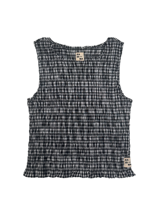 Shirred Gingham Top - Black White Gingham