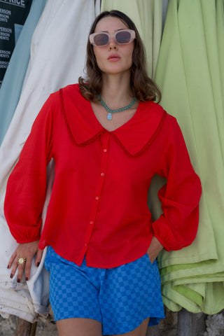 Red long sleeve blouse