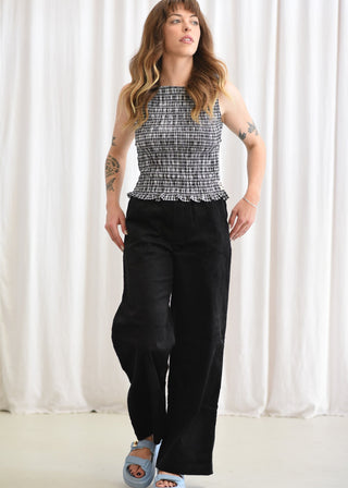 Jaya Cord Pant - Black and Shirred Gingham Top - Black White Gingham