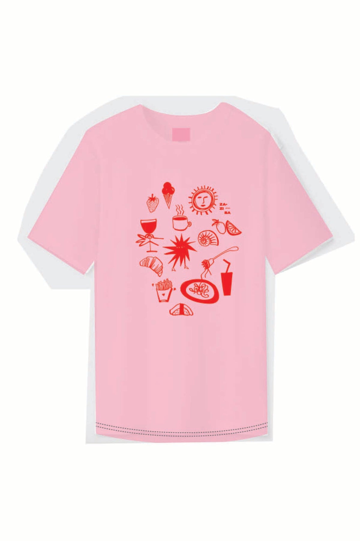 pink tshirt with red print