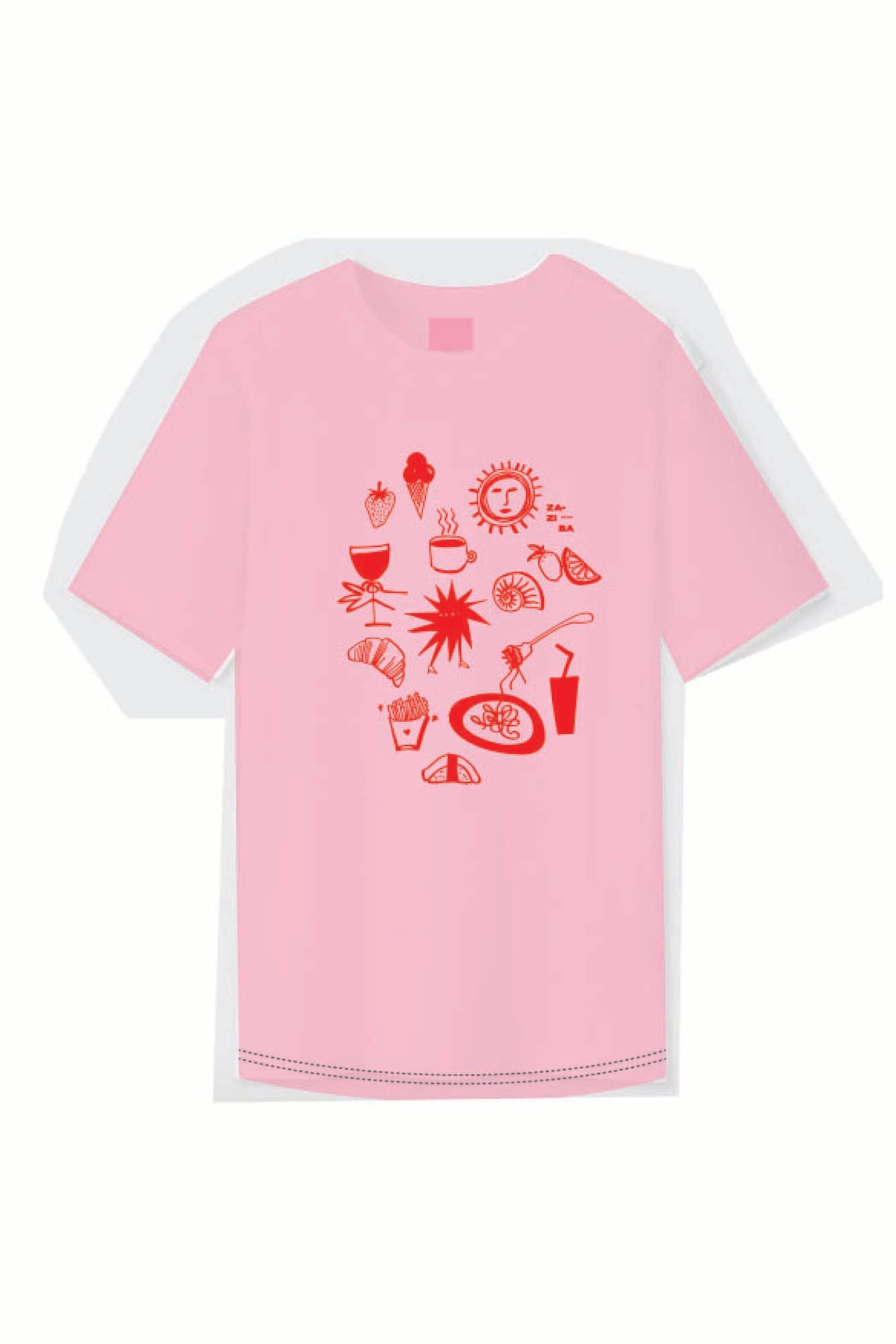 pink crew neck tshirt with red print