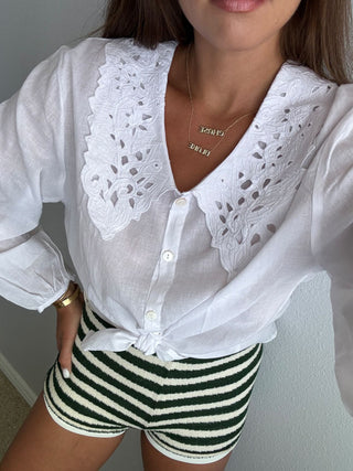 Cinta Lace Blouse with Hand Embroidery - White