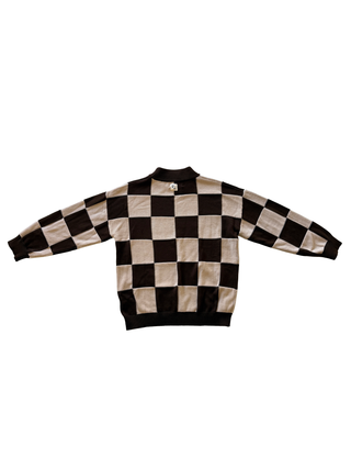 Brown and white checkered sweater on a white background