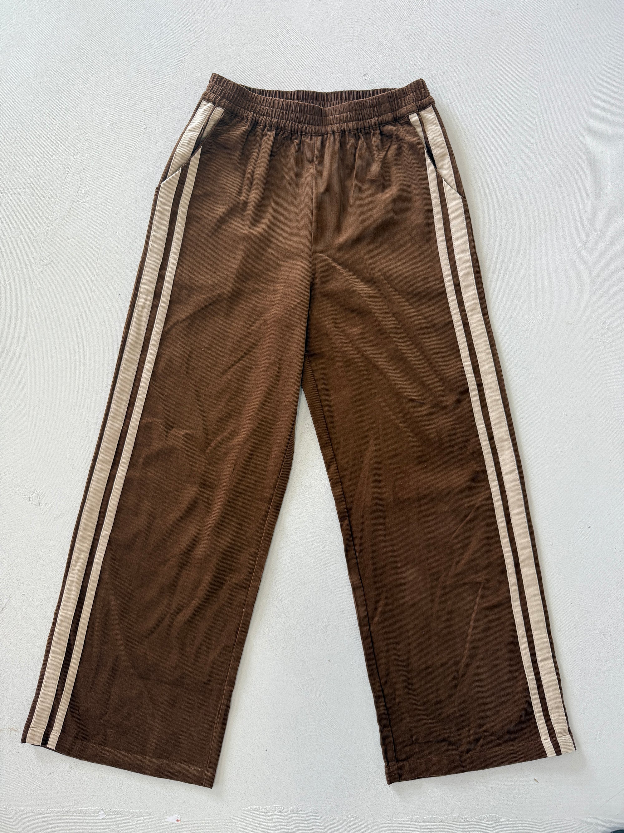 Jaya Cord Pant - Chocolate Brown with 2 stone colour stripes down leg