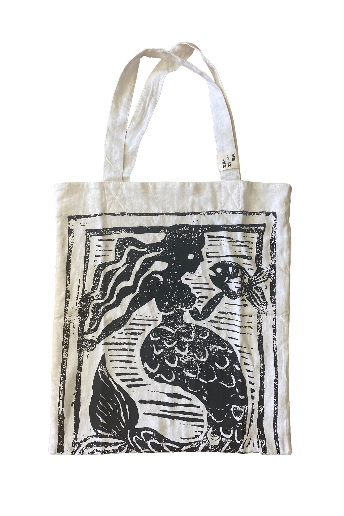 mermaid print linen tote bag