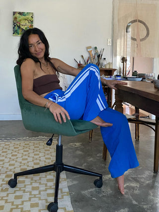 Jaya Linen Pant - Cobalt Blue with white stripes