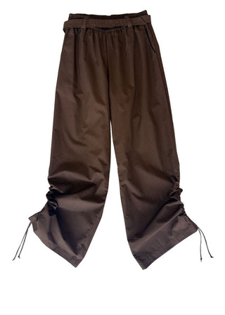 Brown pants with drawstring on a white background