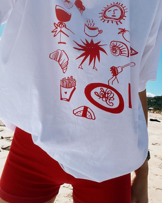white tshirt with red print