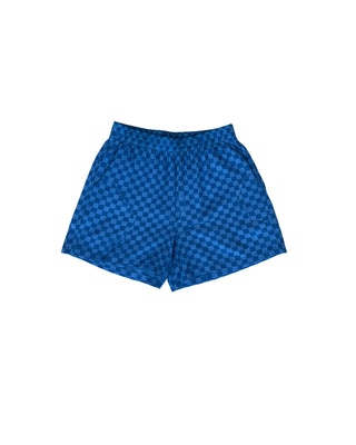 Blue checkered shorts on a white background