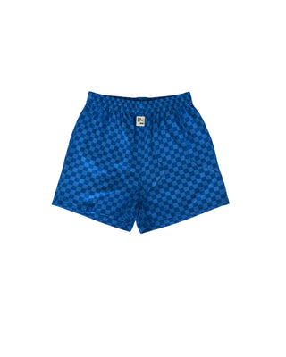 Blue checkered shorts on a white background