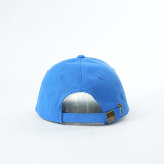 Blue baseball cap with a reflective back on a white background