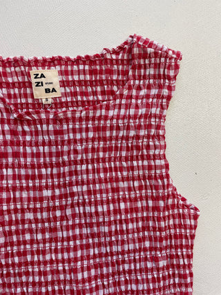 gingham shirred top closeup