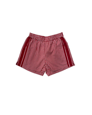 Red and white checkered shorts on a white background