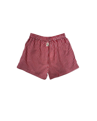 Red and white checkered shorts on a white background