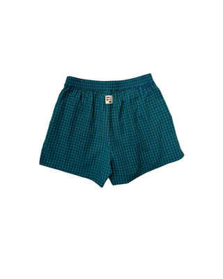 Green checkered shorts on a white background
