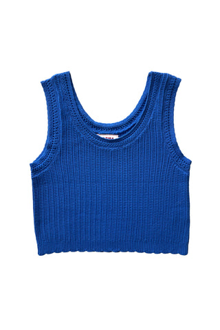 Blue knitted tank top on a white background