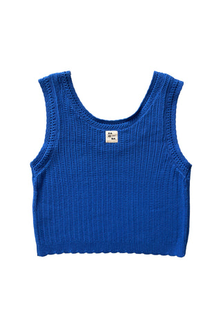 Blue knitted tank top on a white background