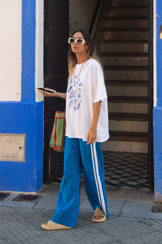 Jaya Linen Pant - Cobalt Blue with white stripes