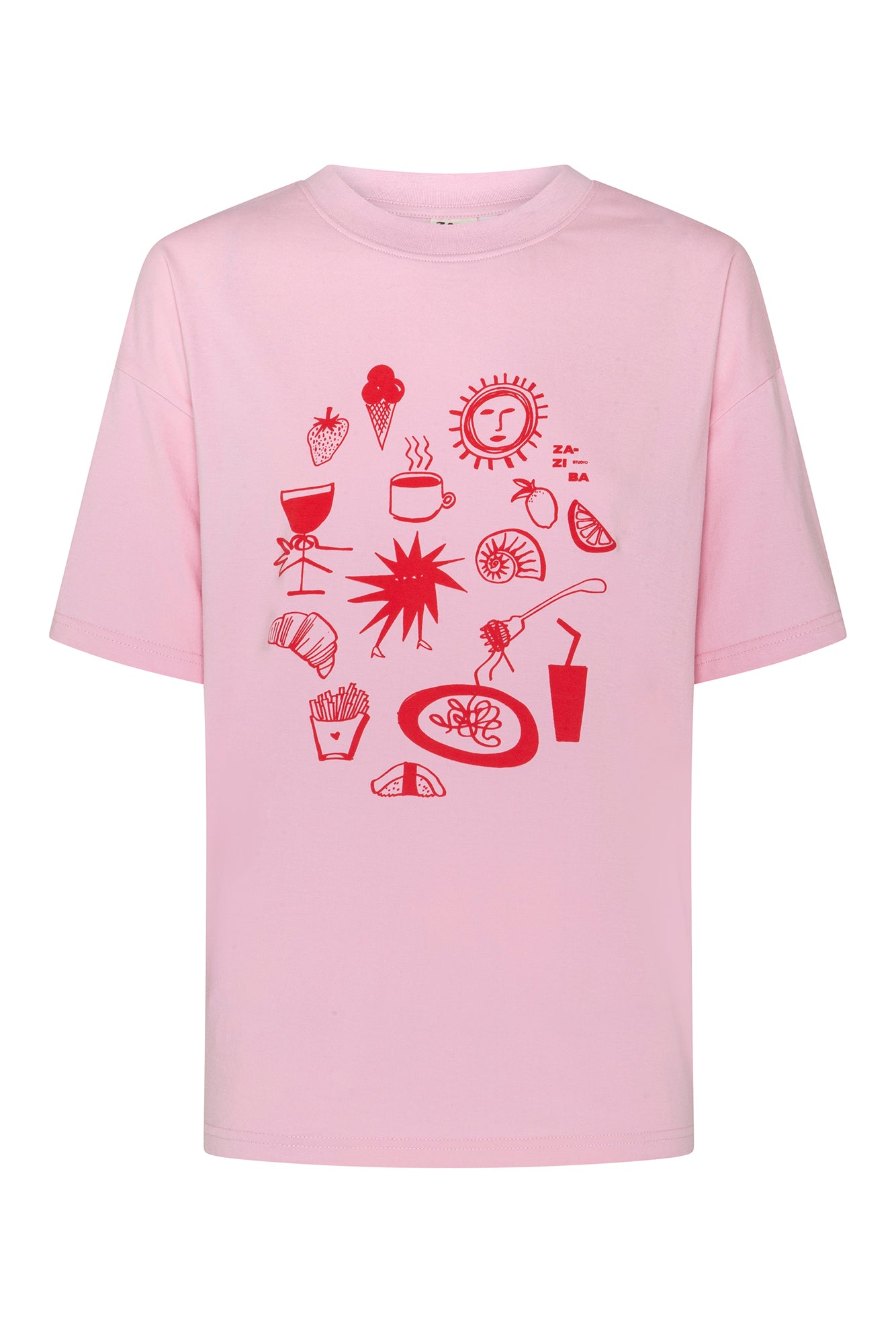 womens tee cotton pink tshirt with red print