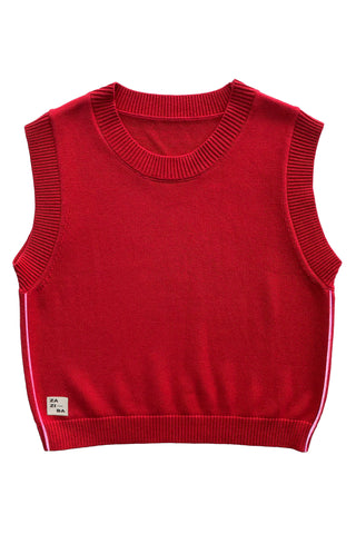 red knitted lolly vest