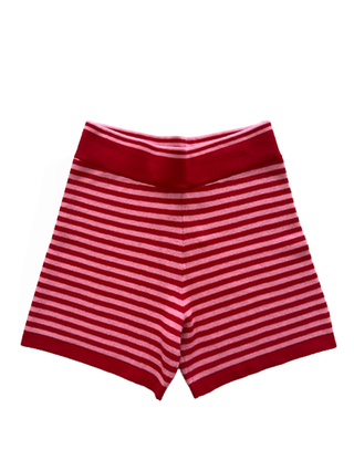 Red and white candy striped shorts by Zaziba Studio