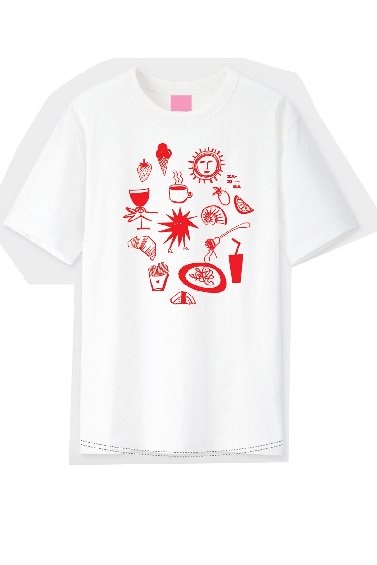 white crew neck tshirt with red print