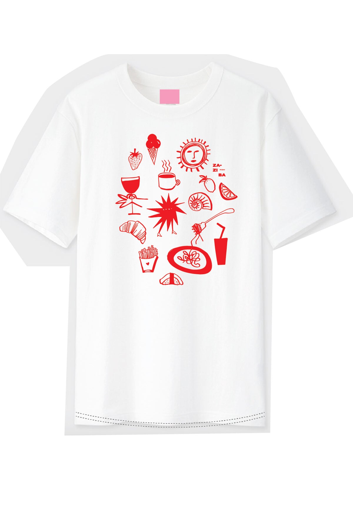 white crew neck tshirt with red print