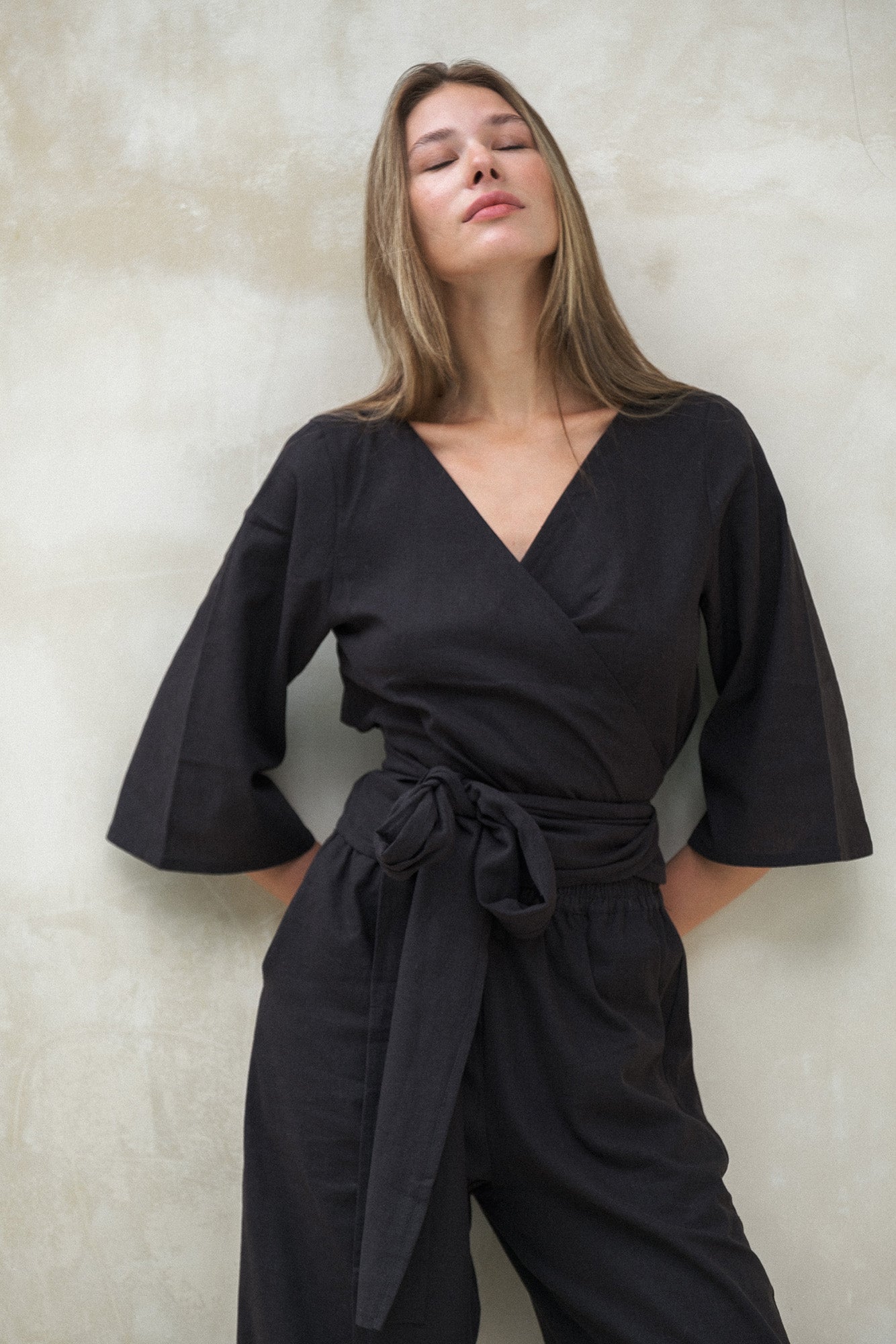 NOIR Linen Wrap Top