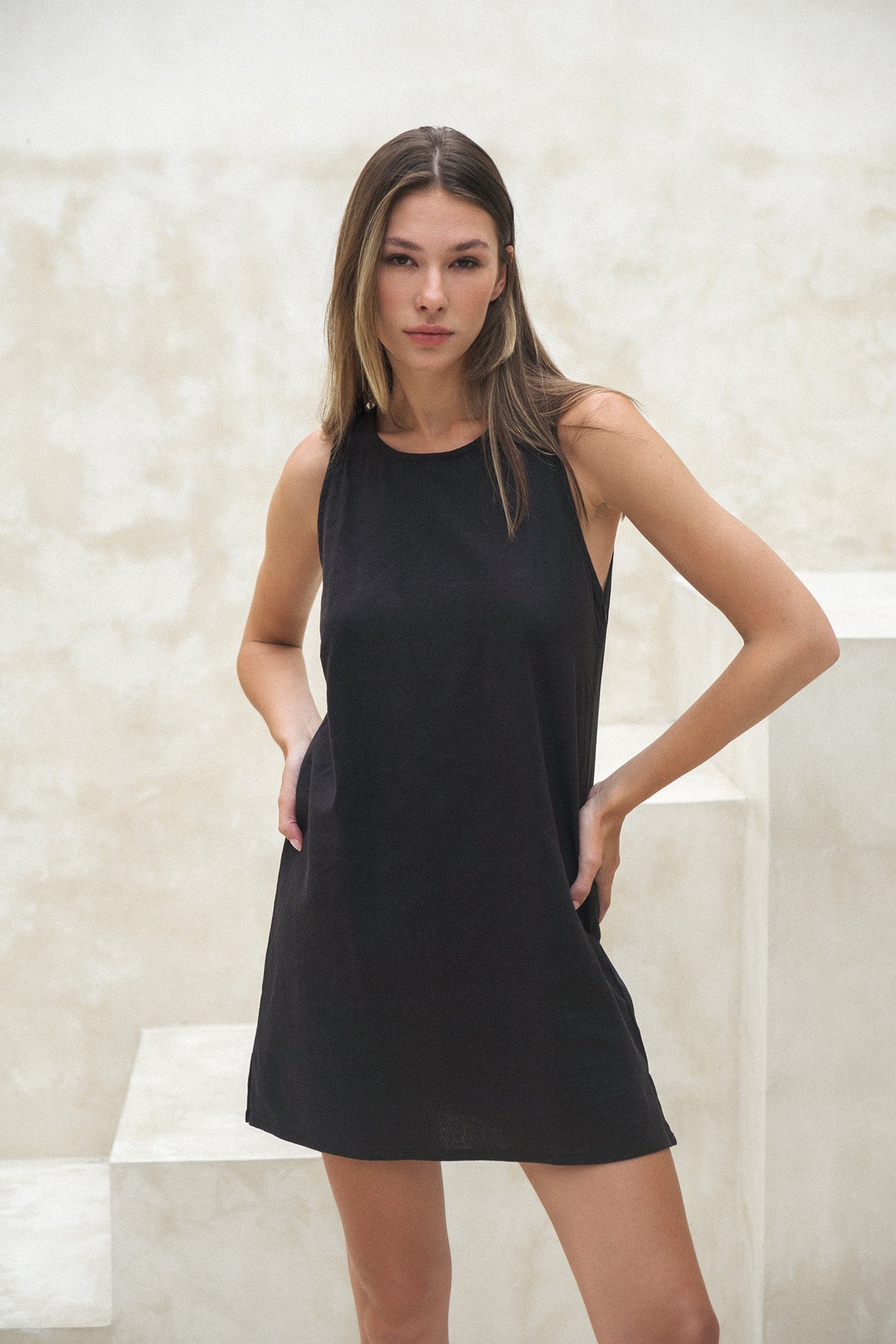 Noir SHIFT DRESS black linen Dreamers and Drifters